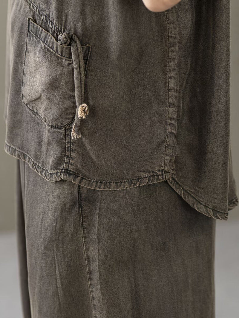 Summer Spliced Worn Shirt+pants Pa1021