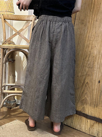 Spring Plaid Wide-leg Cotton Linen Pants Pa1024