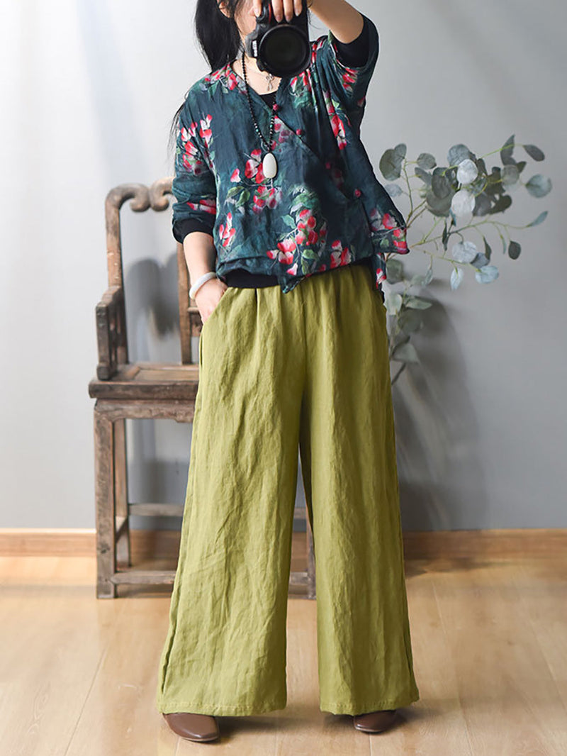 Spring Wide-leg Linen Pants Kl1010