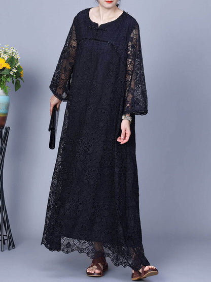 Summer Artsy Lace Spliced Maxi Dress Kl1017