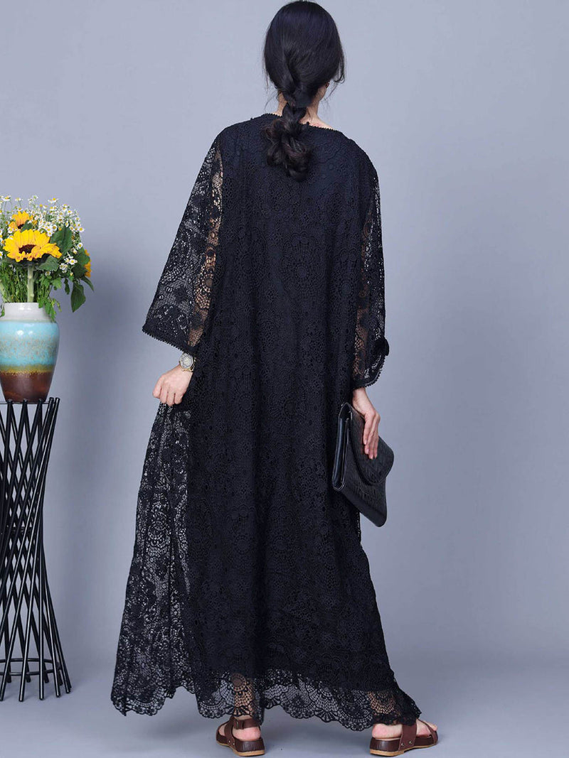 Summer Artsy Lace Spliced Maxi Dress Kl1017
