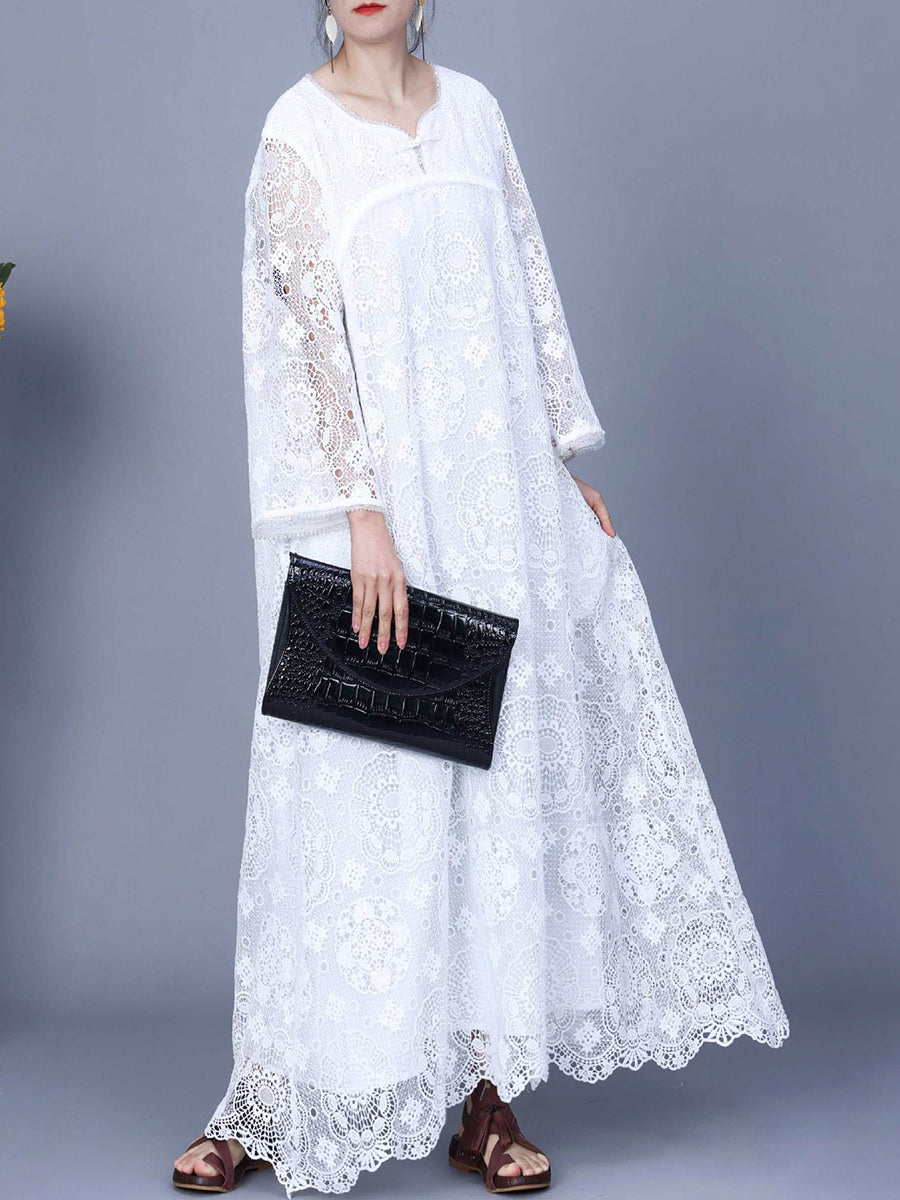 Summer Artsy Lace Spliced Maxi Dress Kl1017