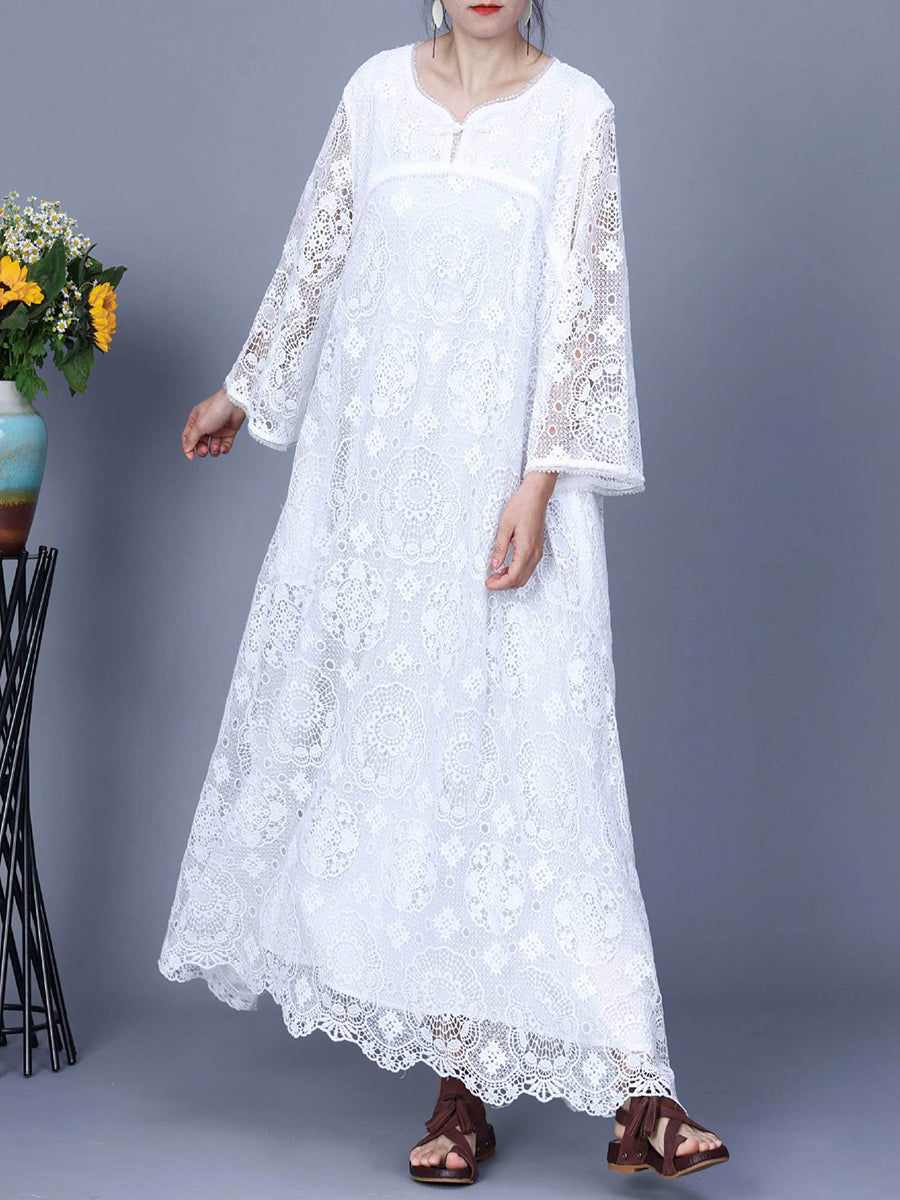 Summer Artsy Lace Spliced Maxi Dress Kl1017