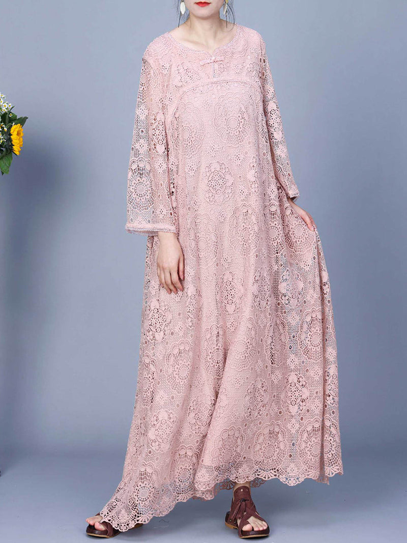Summer Artsy Lace Spliced Maxi Dress Kl1017