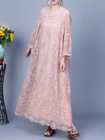 Summer Artsy Lace Spliced Maxi Dress Kl1017