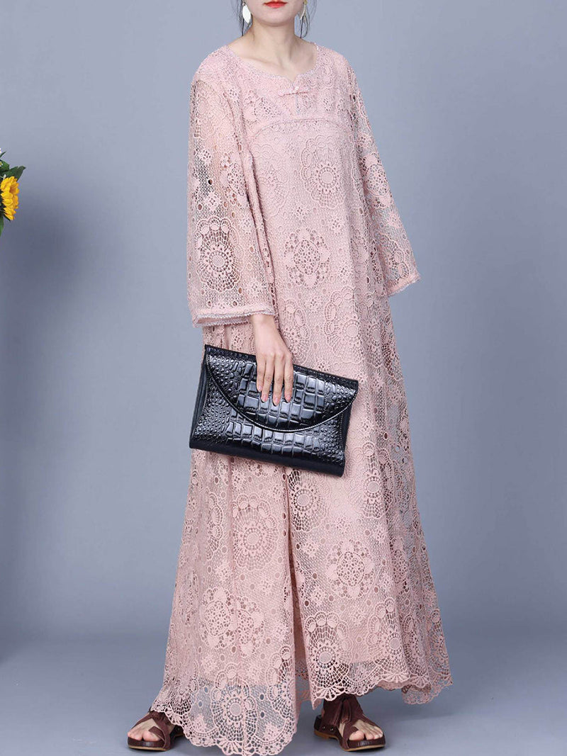 Summer Artsy Lace Spliced Maxi Dress Kl1017