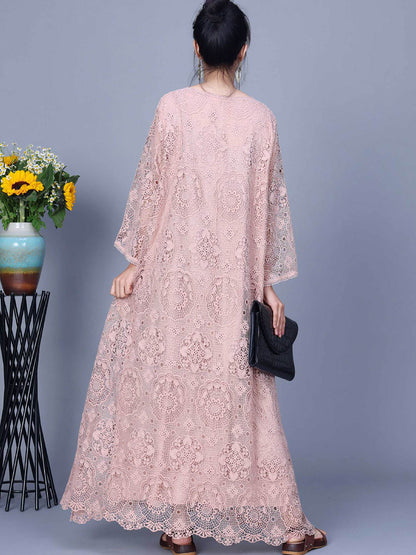 Summer Artsy Lace Spliced Maxi Dress Kl1017