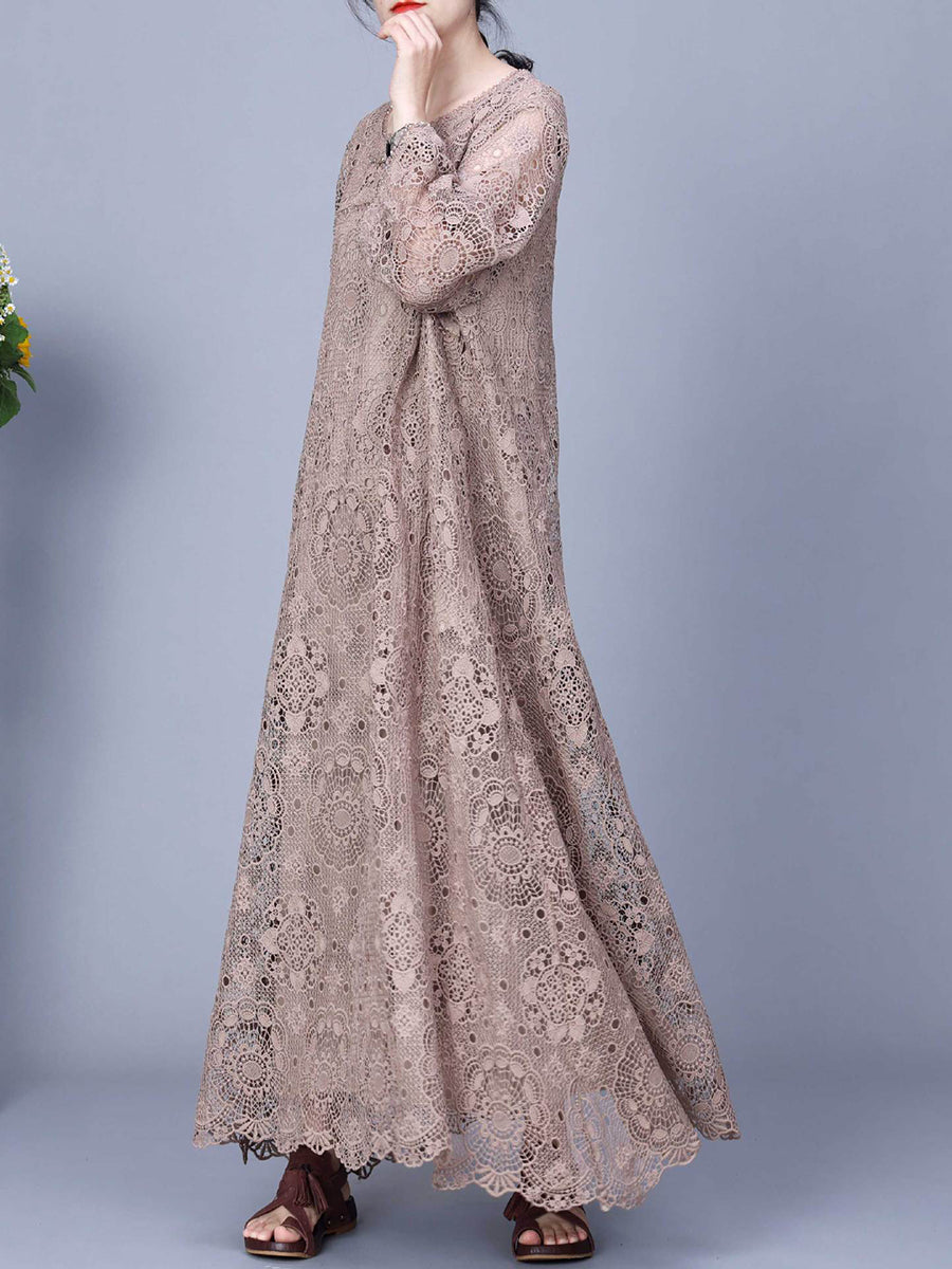 Summer Artsy Lace Spliced Maxi Dress Kl1017