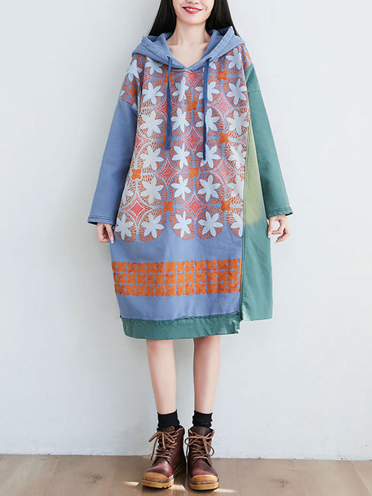 Artsy Flower Spliced Spring Hooded Sweatshirt Kl1047
