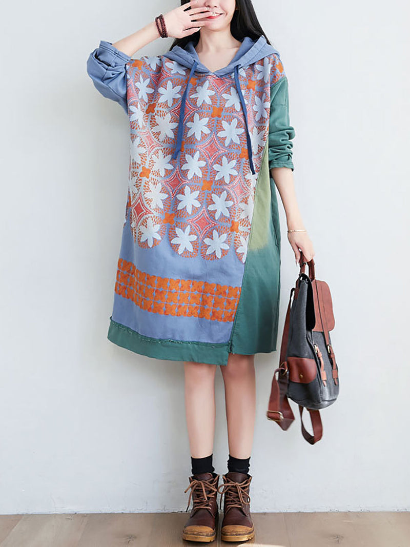 Artsy Flower Spliced Spring Hooded Sweatshirt Kl1047
