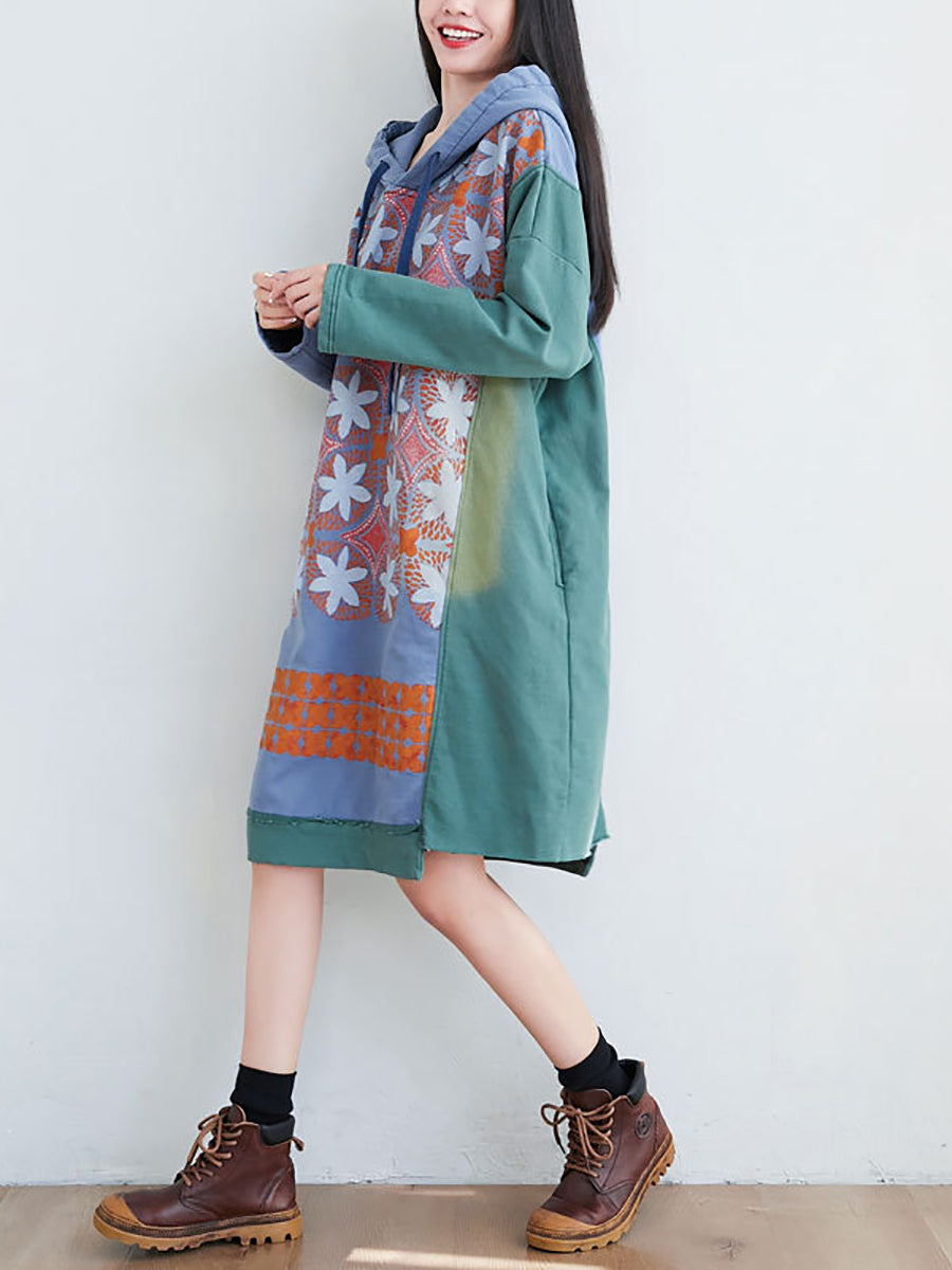 Artsy Flower Spliced Spring Hooded Sweatshirt Co1041