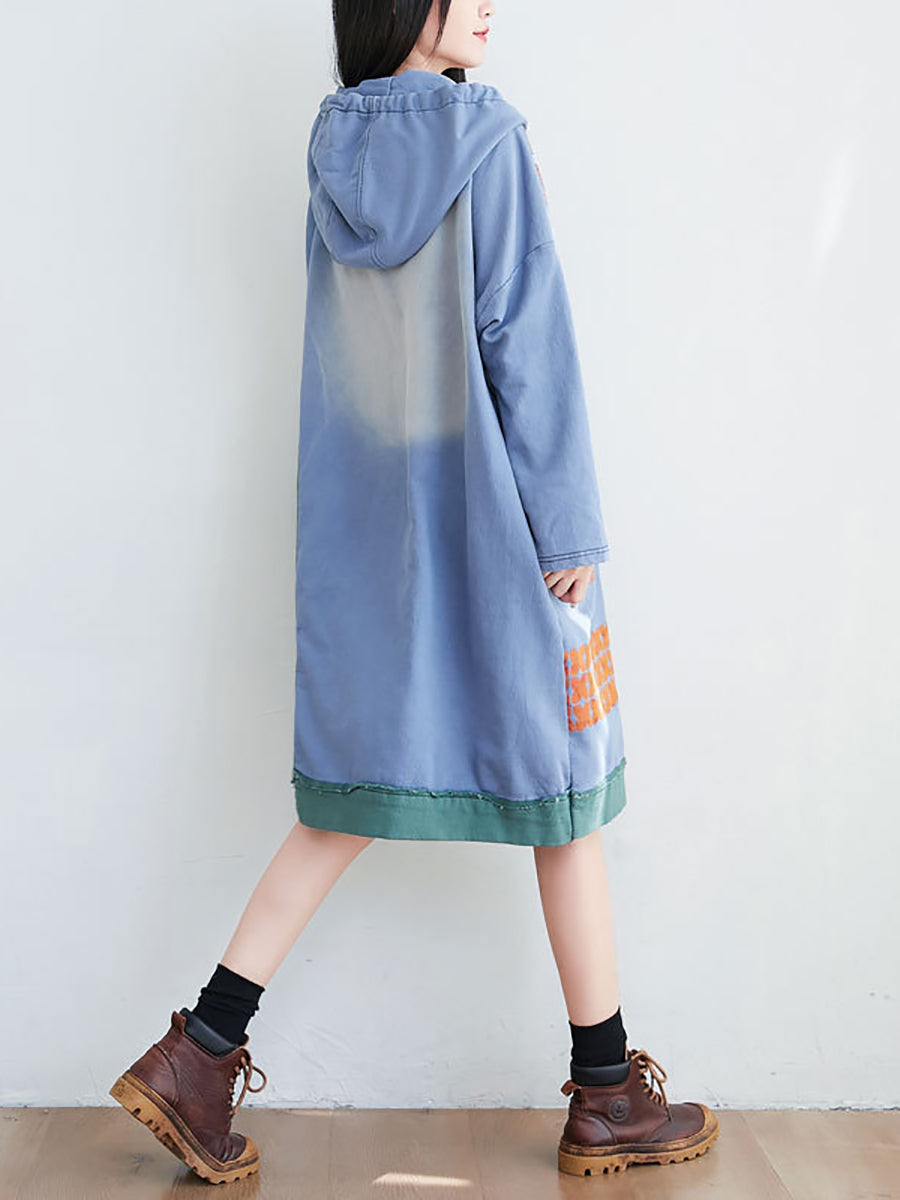 Artsy Flower Spliced Spring Hooded Sweatshirt Kl1047