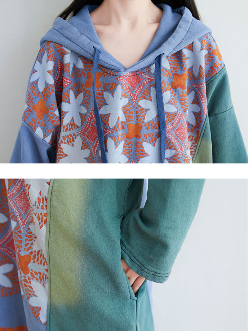 Artsy Flower Spliced Spring Hooded Sweatshirt Co1041
