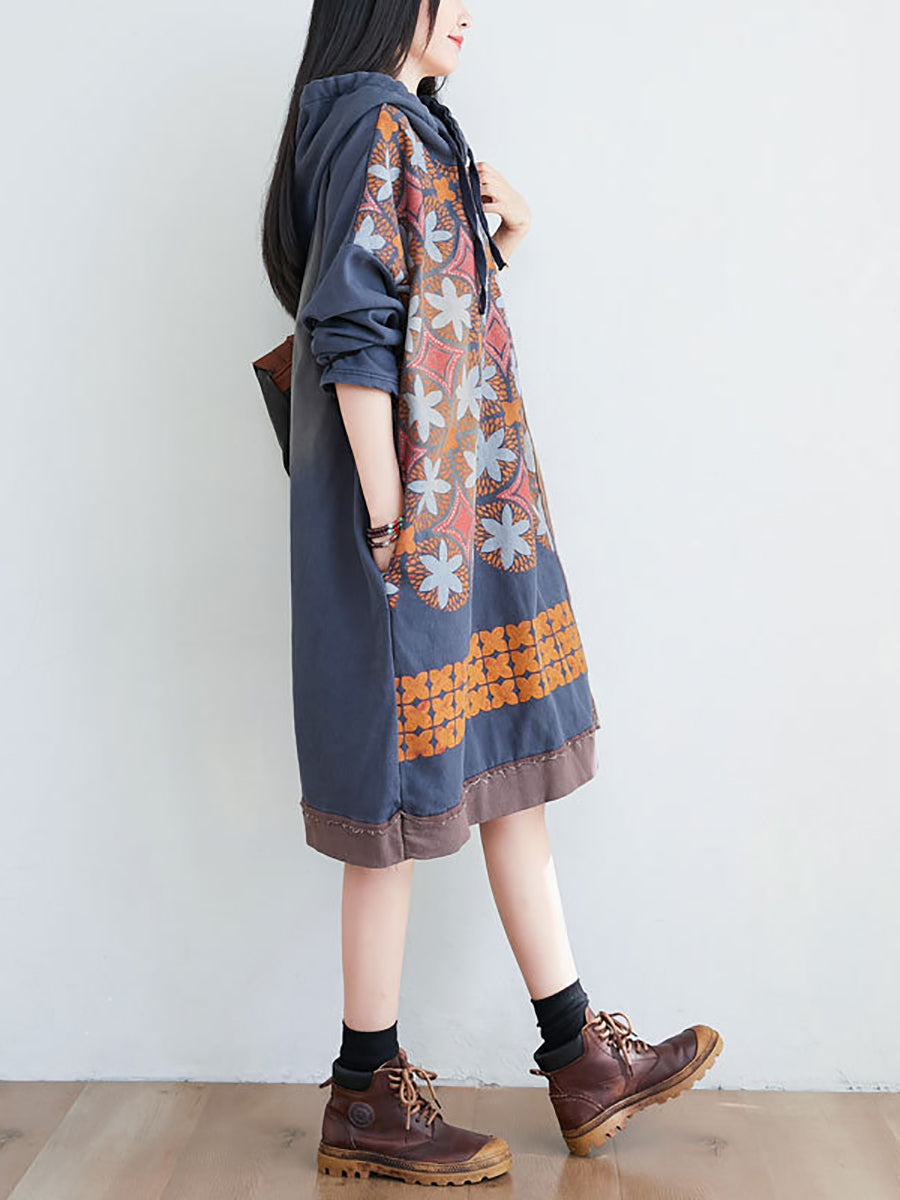Artsy Flower Spliced Spring Hooded Sweatshirt Co1041