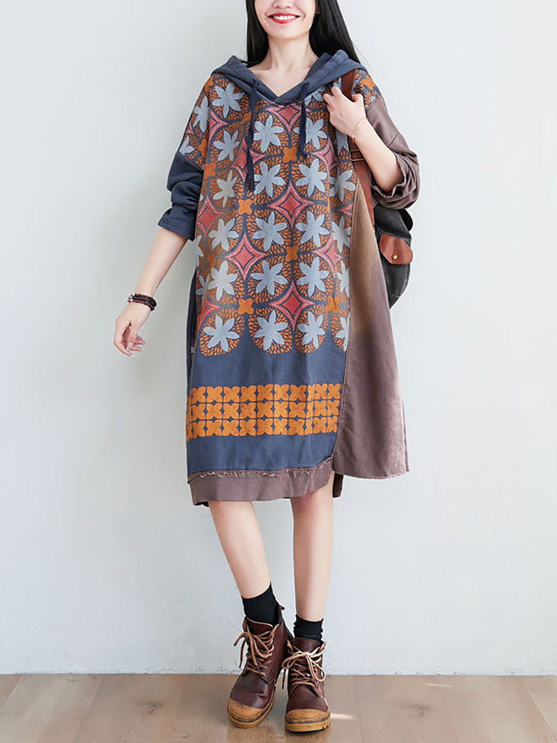 Artsy Flower Spliced Spring Hooded Sweatshirt Kl1047