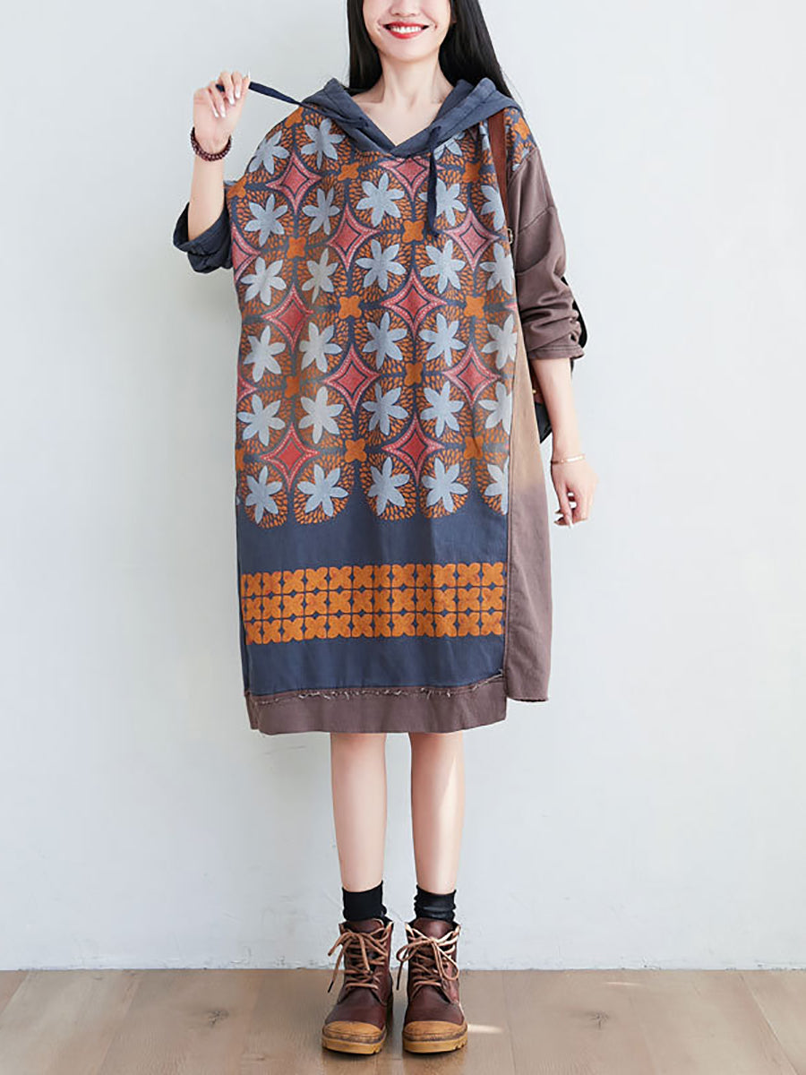 Artsy Flower Spliced Spring Hooded Sweatshirt Co1041