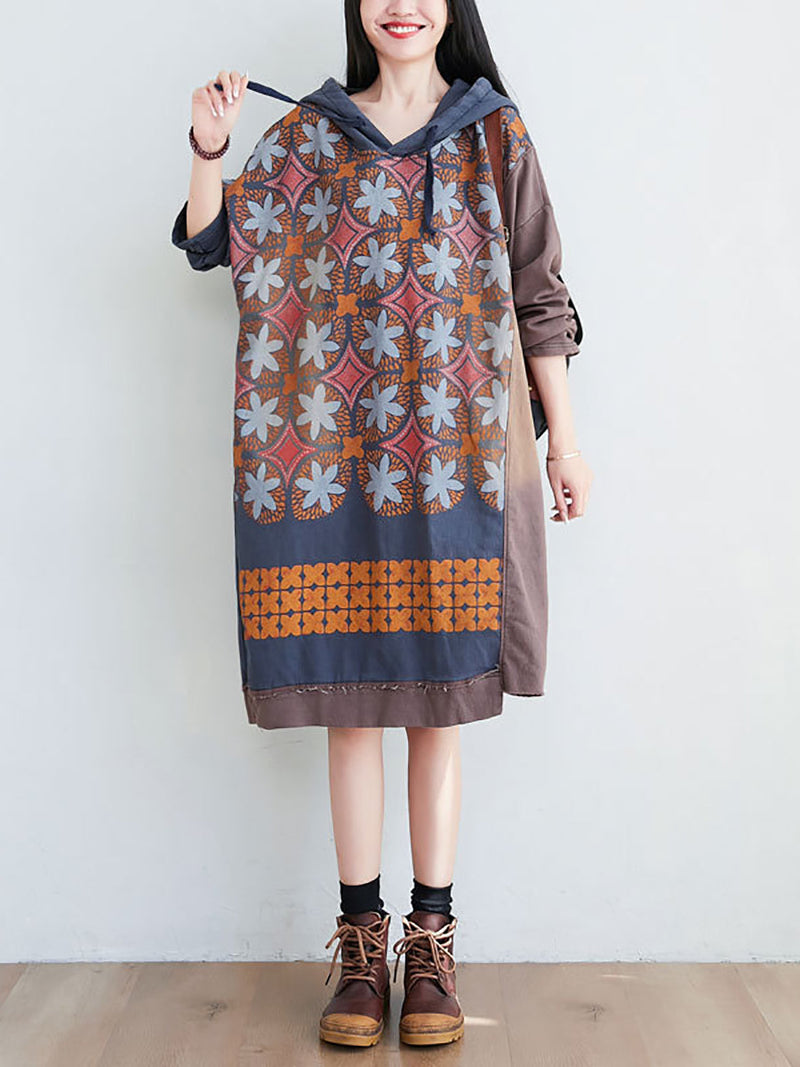 Artsy Flower Spliced Spring Hooded Sweatshirt Co1041