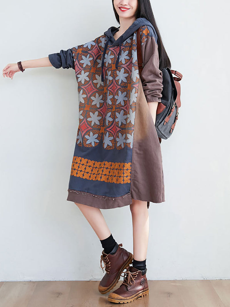 Artsy Flower Spliced Spring Hooded Sweatshirt Co1041