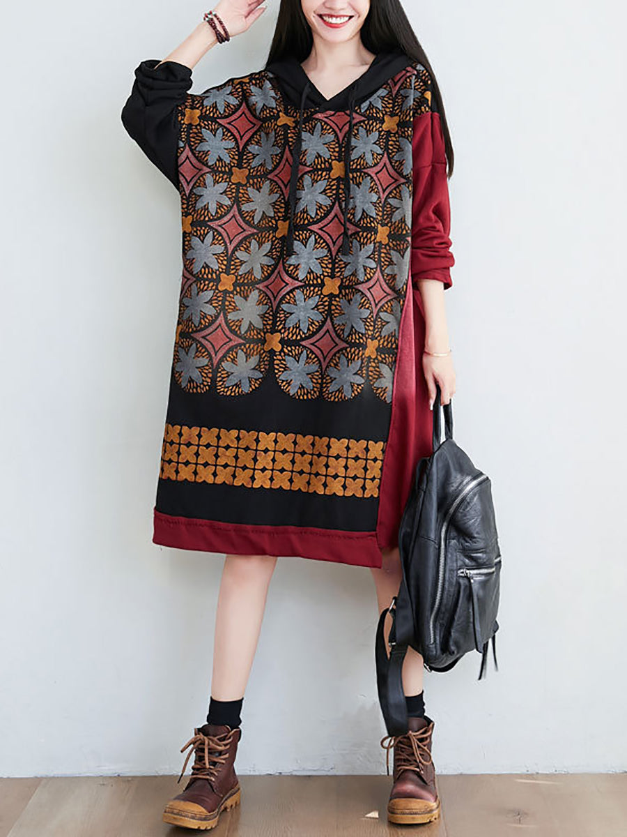 Artsy Flower Spliced Spring Hooded Sweatshirt Co1041