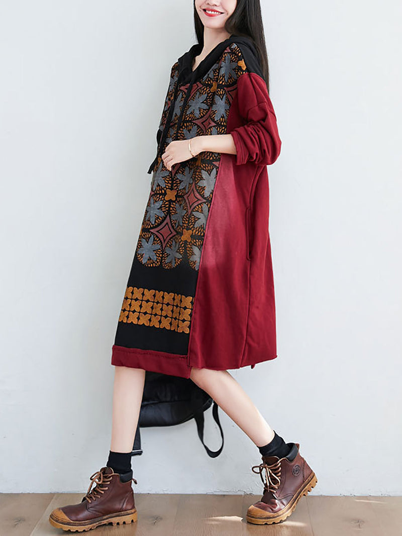 Artsy Flower Spliced Spring Hooded Sweatshirt Kl1047