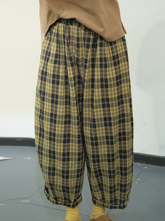 Plaid Summer Cotton Loose Harem Pants Kl1049