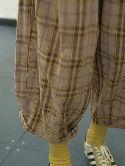Plaid Summer Cotton Loose Harem Pants Kl1049
