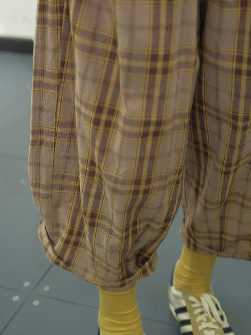 Plaid Summer Cotton Loose Harem Pants Kl1049