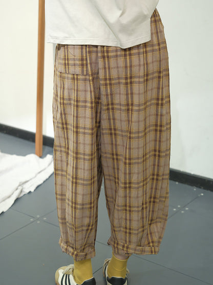 Plaid Summer Cotton Loose Harem Pants Kl1049