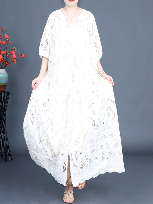 Summer Artsy Cutout Lace Maxi Dress Ll059