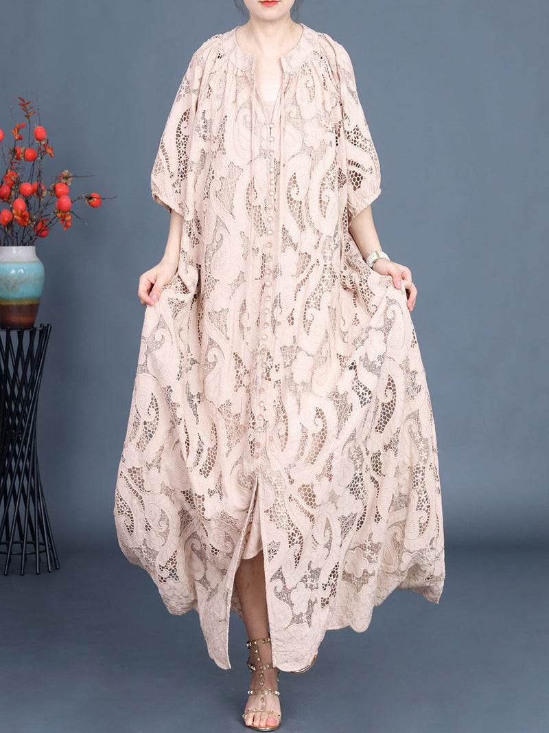 Summer Artsy Cutout Lace Maxi Dress Ll059