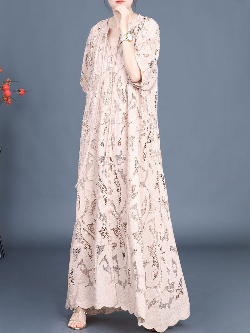 Summer Artsy Cutout Lace Maxi Dress Ll059