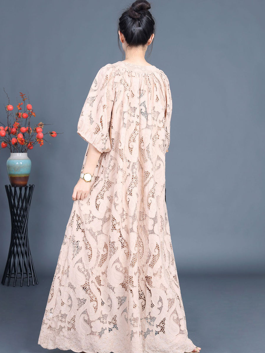 Summer Artsy Cutout Lace Maxi Dress Ll059