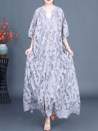 Summer Artsy Cutout Lace Maxi Dress Ll059