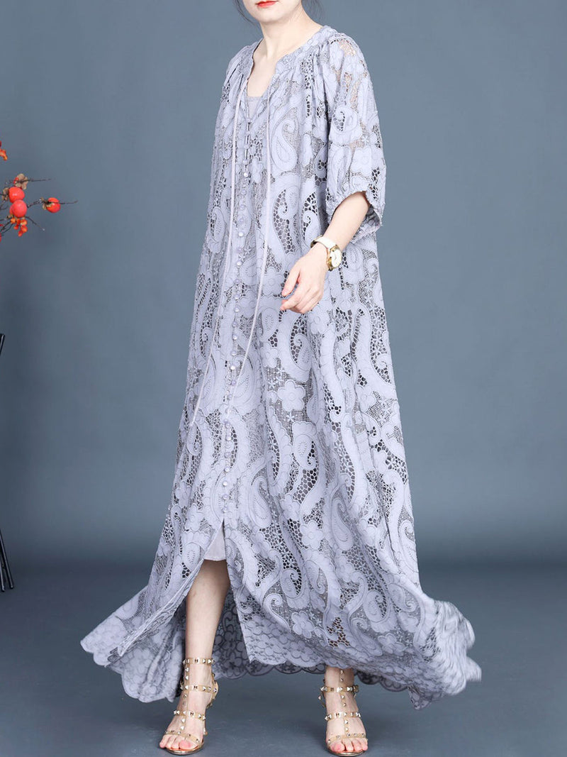 Summer Artsy Cutout Lace Maxi Dress Ll059