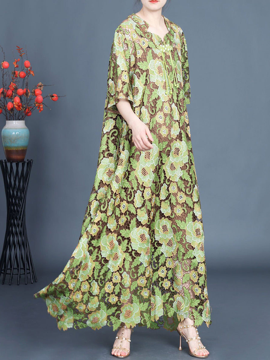 Artsy Summer Flower Lace Dual-layer Maxi Dress Kl1051