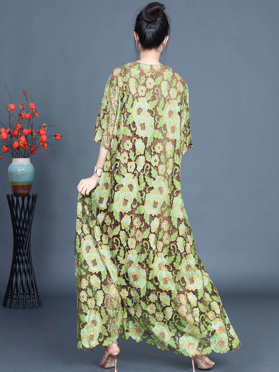 Artsy Summer Flower Lace Dual-layer Maxi Dress Kl1051