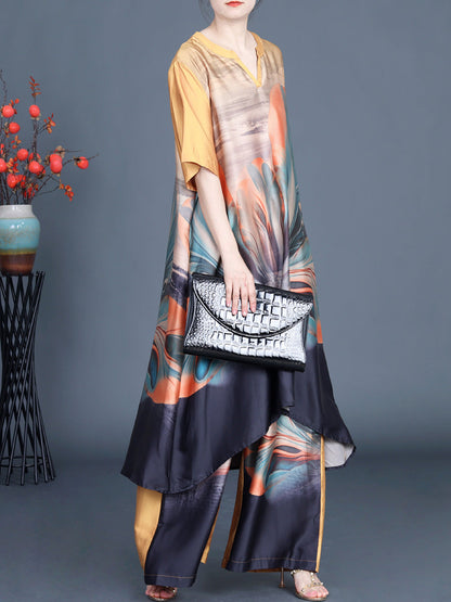 Irregular Flower Long Shirt+pants Kl1043