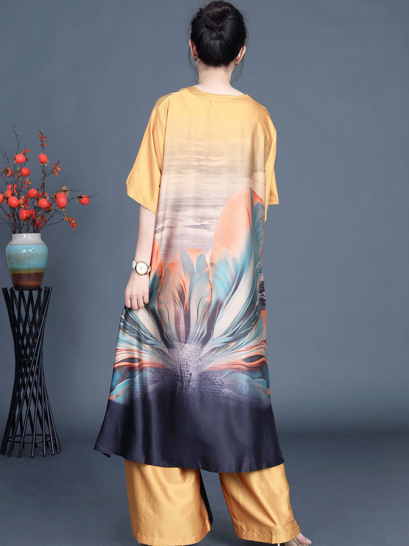 Irregular Flower Long Shirt+pants Kl1043