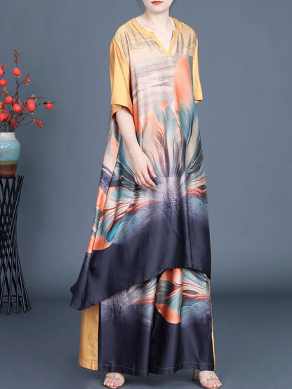 Irregular Flower Long Shirt+pants Kl1043