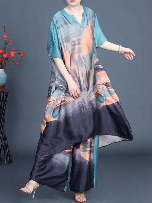 Irregular Flower Long Shirt+pants Pa1036