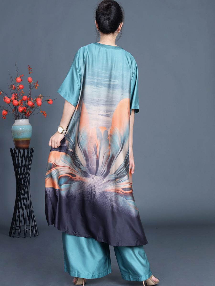 Irregular Flower Long Shirt+pants Kl1043