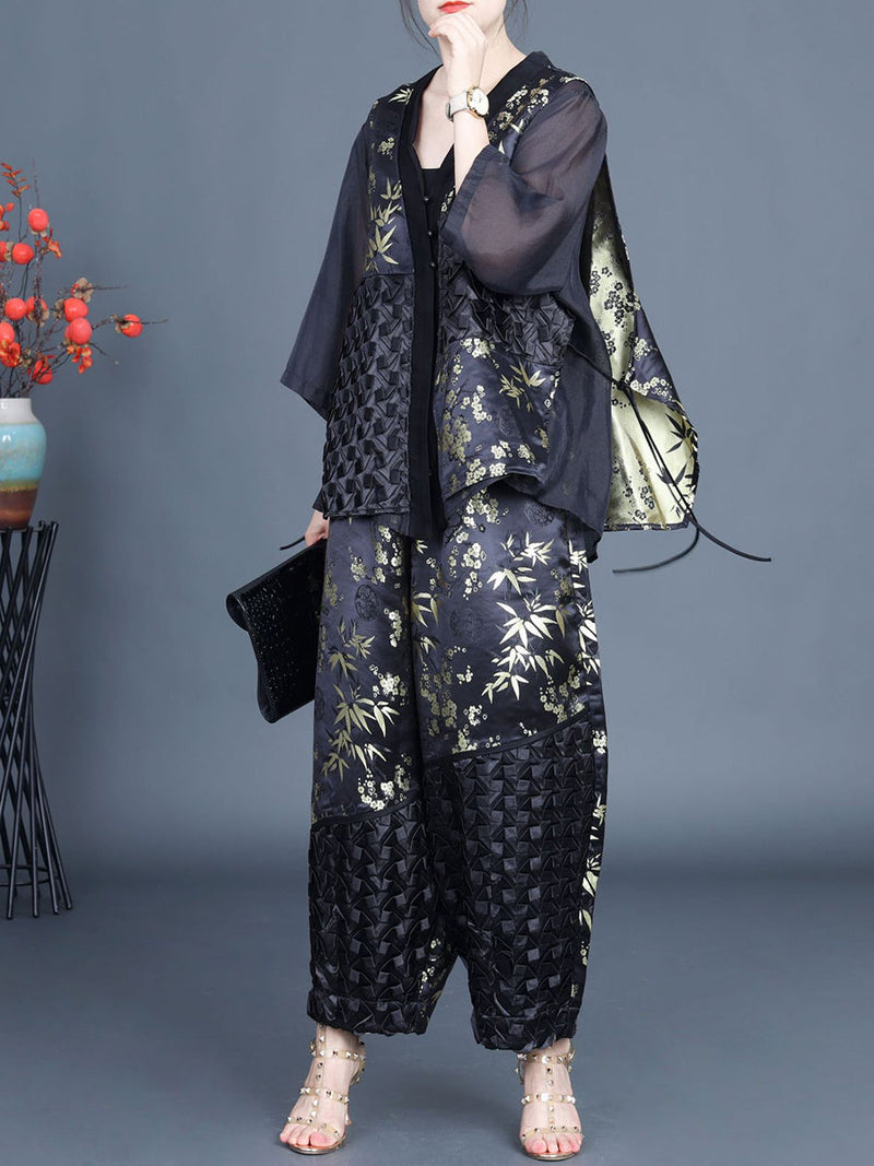 Summer Flower Spliced Shirt+pants Kl1015