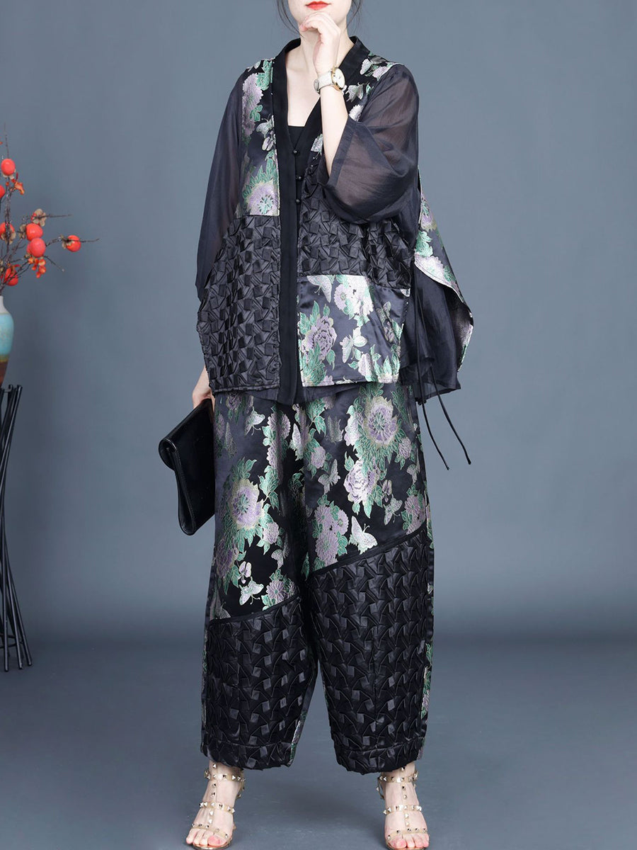 Summer Flower Spliced Shirt+pants Kl1015