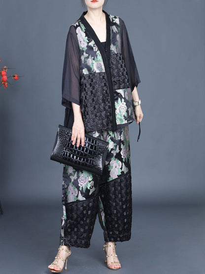 Summer Flower Spliced Shirt+pants Kl1015