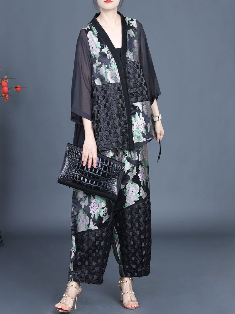 Summer Flower Spliced Shirt+pants Kl1015