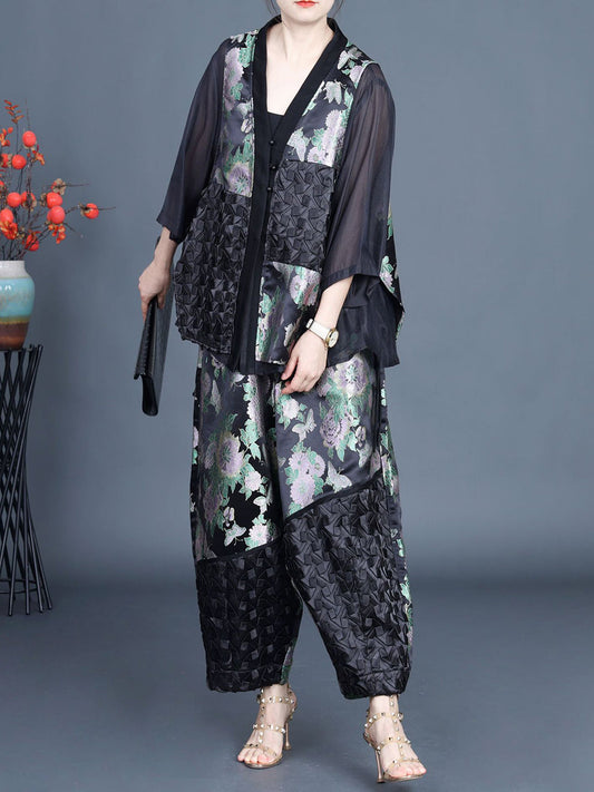 Summer Flower Spliced Shirt+pants Kl1015