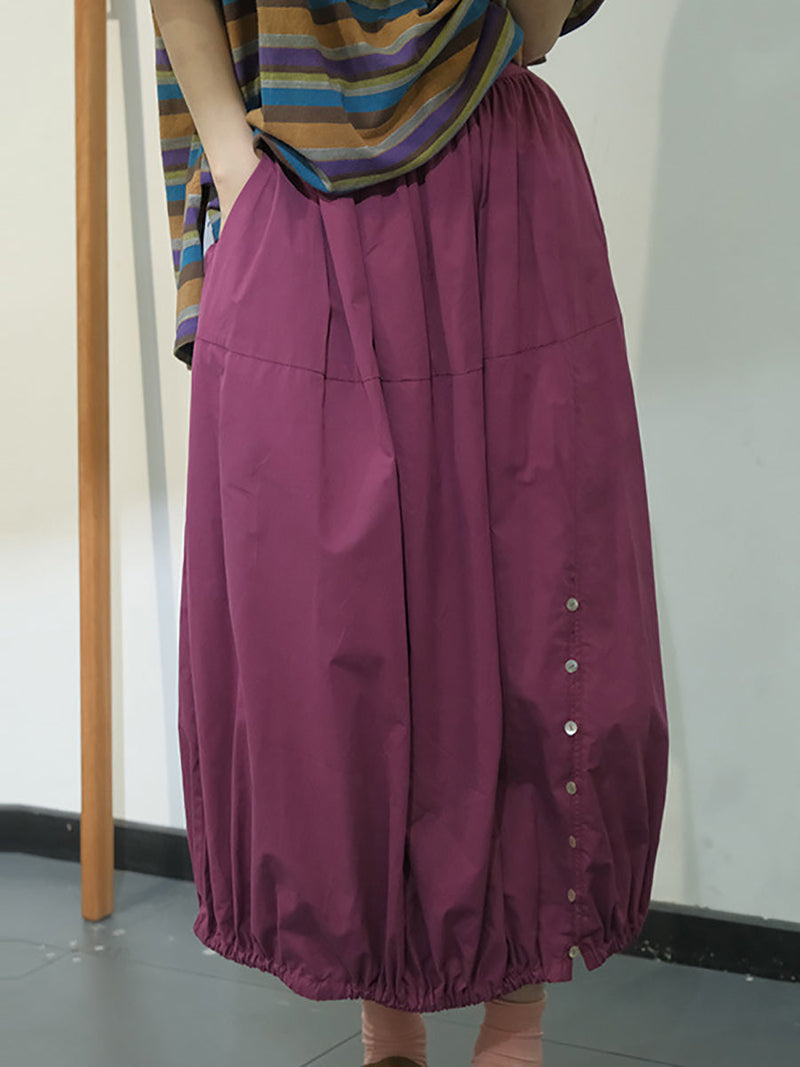 Artsy Summer Button Cotton Skirt Kl1017