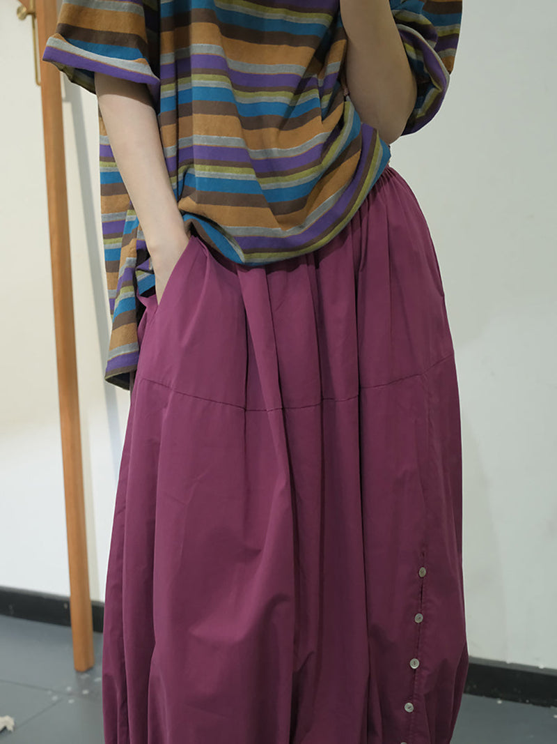 Artsy Summer Button Cotton Skirt Kl1017