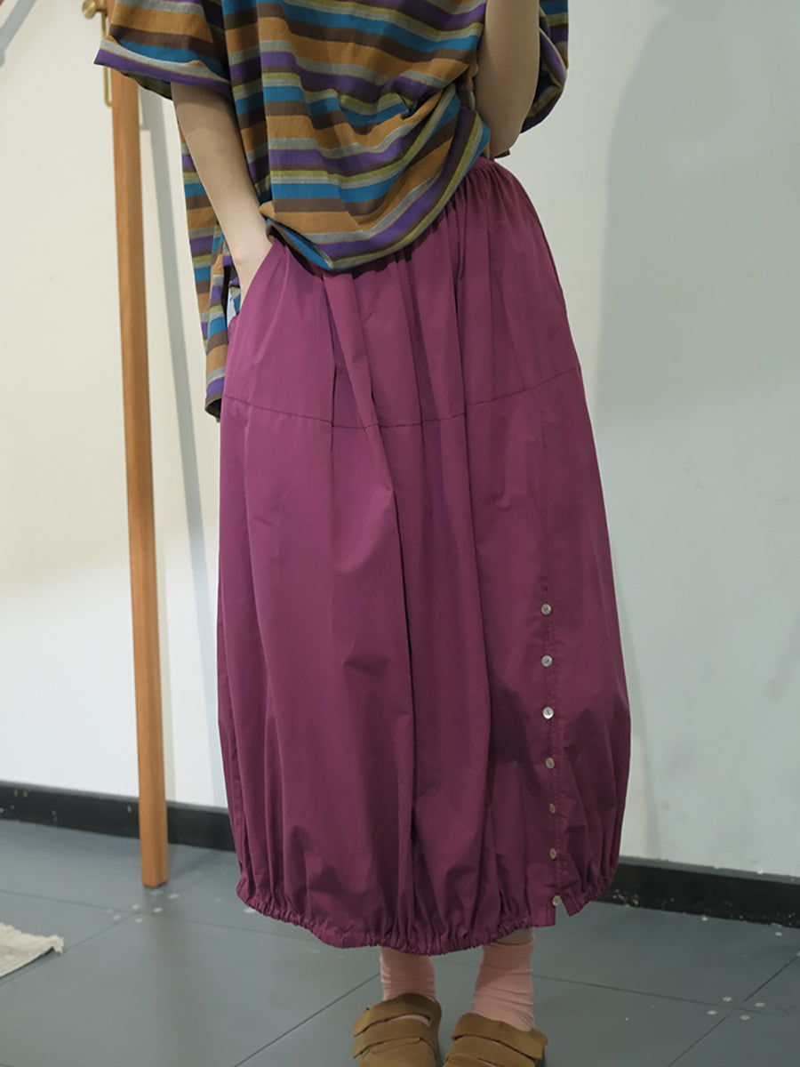 Artsy Summer Button Cotton Skirt Kl1017