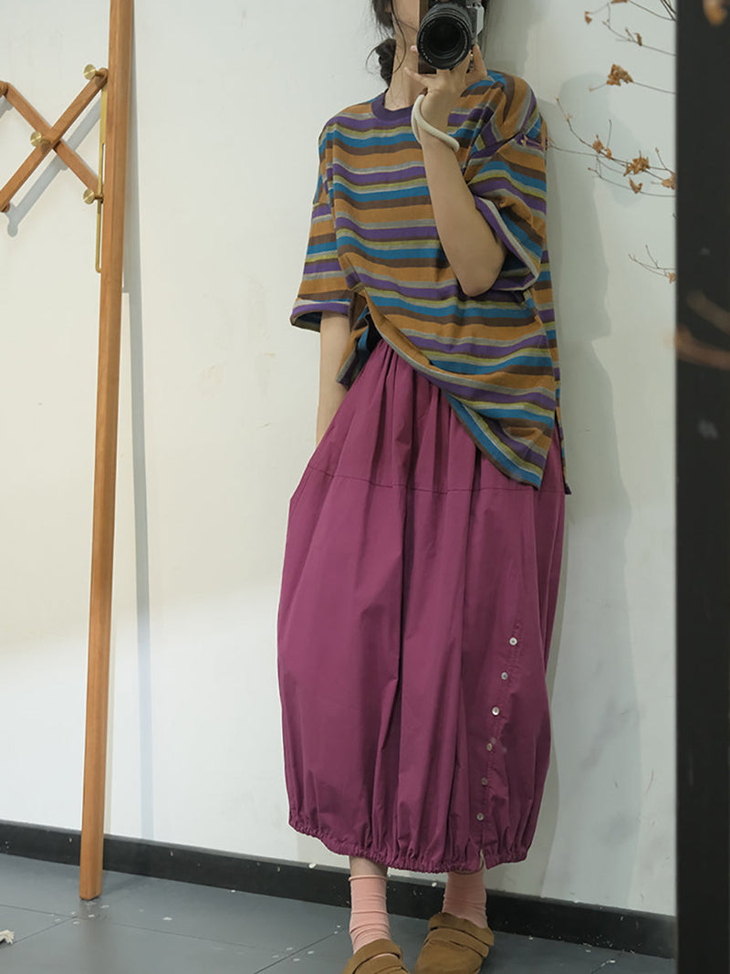 Artsy Summer Button Cotton Skirt Kl1017